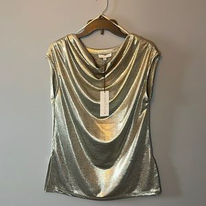 MAISON d’Amelie Shiny Silver Swoop Neck Top - Size Medium - Never been worn.